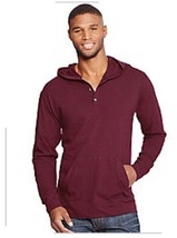 New Hanes 3X Comfort Blend L/S Hooded Henley Tee Shirt Brandy Wine - £10.55 GBP