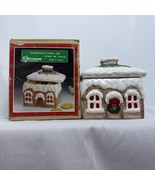 Vtg Christmas Ceramic Candy Jar Snow Covered House Cottage Glossy Finish... - £11.72 GBP