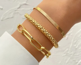 Fashion Jewelry Three Bracelet Set Gold - £9.85 GBP