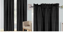 Black 2pc set window curtain panel 100% privacy blackout lined drapery R64 - £34.24 GBP+