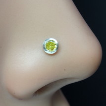925 Solid Silver Single Stone nose Stud Lemon CZ Twisted nose ring L Bend - £11.99 GBP