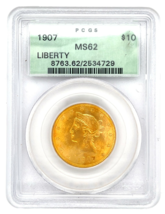 1907 $10 Gold Liberty Graded by PCGS as MS62 Old Label - €2.050,57 EUR