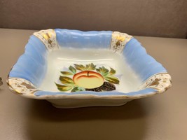 Vintage nectarine peach painted square porcelain serving bowl gilt trim/... - $64.34