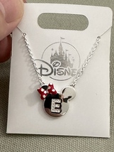 Disney Parks Minnie Mouse Icon Letter E Silver Color Necklace Child Size NEW image 1