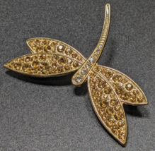 Monet Signed Dragonfly Gold Tone with Rhinestones - Pin Brooch - $15.83