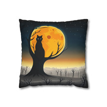 Halloween Scary Night Scene Black Cat Tree Polyester Square Pillow Case - Black - £14.95 GBP+