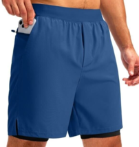Mens 2 in 1 Athletic Shorts with 4 Pockets Size XL Royal Blue/Black NEW - £16.97 GBP