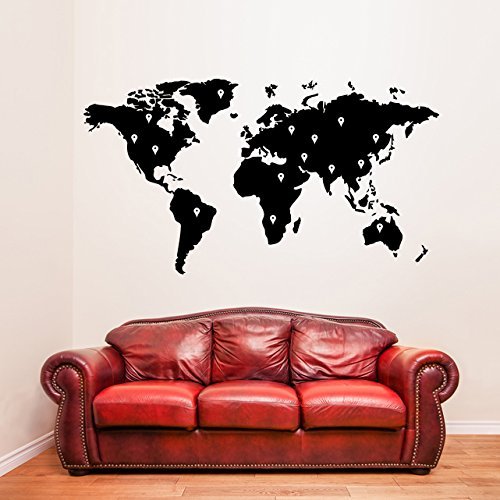 Primary image for ( 71'' x 39'') Vinyl Wall Decal World Map with Google Dots / Earth Atlas Shiluet