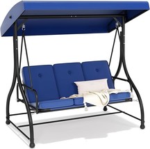 3-Seat Outdoor Patio Swing Chair With Adjustable Canopy Removable Cushion, Heavy - £377.73 GBP