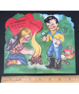 1952 Ameri-Card Boy &amp; Carl Camping Bifold Valentine Card w/ Original Env... - $18.53