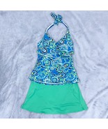 Lands End Swim Wrap Tankini Swim Skirt Set Blue Green Paisley Slimming W... - £46.77 GBP