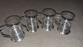 Vintage Juice Glassware with Metal Holders Mid Century Modern Cut Out Set of Two - £46.97 GBP