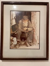 Large Vintage Framed Photograph Bearded Farmer in his Barn Miner Railroad Man - $116.08