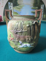 Nippon Japan Blow Out Design Deer Hunting Vase Jardiniere Bowl 2 Handles [71] - £435.24 GBP