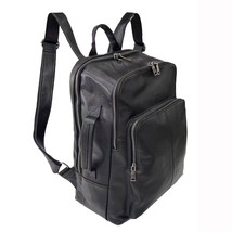 Genuine Leather Backpack Boys Backpack Black 14-Inch Computer Bag Cowhide Travel - £93.00 GBP