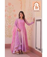 Dye Anarkali Gown and Dupatta Set - Gold Organza with Sequins and Multi ... - $75.00