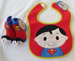 Hallmark Itty Bittys Baby DC Comics Superman Bib &amp; Rattle Socks - $24.95