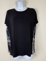 Simply Vera By Vera Wang Womens Size M Black Plaid Back Blouse Short Sleeve - £8.71 GBP