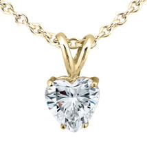 1.00Ct Heart Shaped Diamond Solid 14K Yellow Gold Solitaire Pendant with Chain - £1,698.83 GBP