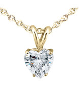 1.00Ct Heart Shaped Diamond Solid 14K Yellow Gold Solitaire Pendant with... - £1,685.65 GBP