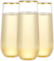 N9R 12 Pack Plastic Champagne Flutes, 9 Oz. Stemless Disposable Toasting - £31.05 GBP