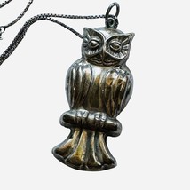 Vintage Owl Necklace Sterling Silver Pendant Spring Ring NF 925 Long - $43.56