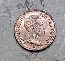 Spanien 1 Cent Alfonso XIII., 1906 Bronze  0,9 g Original  #VK420 - $19.20