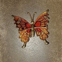 Vintage Butterfly Pin Brooch Sparkle Glitter Yellow Orange 2” - £7.73 GBP