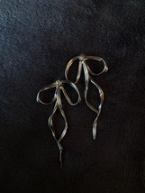 Bow Earrings Korean Fashion Simple Silver Color Metal Elegant Long Bowknot Gift - £7.20 GBP