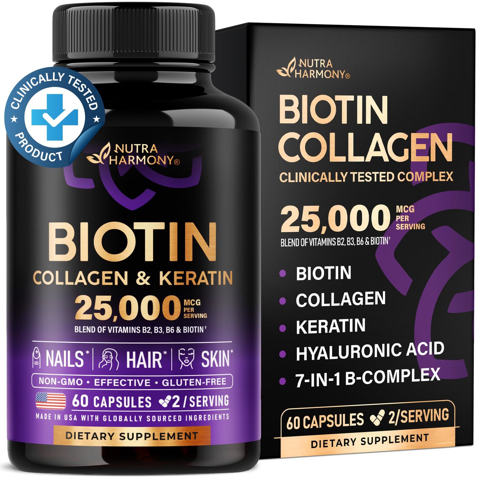 Biotin | Collagen | Keratin - Clinically Tested Supplement - Hair Growth Suppor