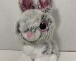 Tom’s Toys plush bunny rabbit gray white pink big plastic glitter eyes ears - £7.35 GBP