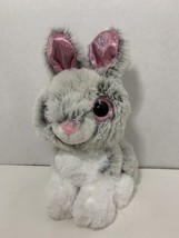 Tom’s Toys plush bunny rabbit gray white pink big plastic glitter eyes ears - £7.35 GBP