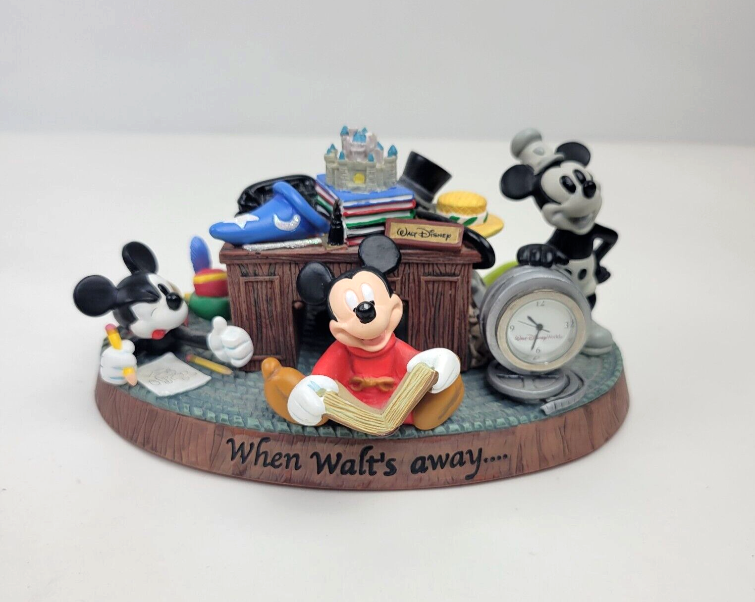 Disney Time Works When Walts Away 4 Generations Mickey Mouse Desk Clock Figurine - $27.35