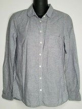 J. Crew Womens Shirt Top Size 0 Blue Striped Linen Blend Button  Long Sleeve - $21.99