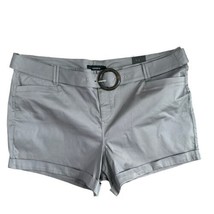 Torrid Mid Rise Belted Shorts Gray Stretch Sateen Fabric Cuff Hem Women Size 28 - £19.46 GBP