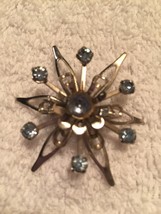 Flower Brooch with Light Blue Rhinestones  - $4.00