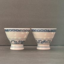 2 VTG Footed Rice Eye Pattern Ling Long Porcelain Tea/Sake/Egg Cups Blue... - $49.95