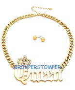 Queen Necklace with Earrings Set Crowned Pendant 15 1/2 Inch Link Chain - $616.82 MXN