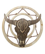Rustic MDF Wood Buffalo Cow Skull Dreamcatcher Web Circle Wall Decor Plaque - $47.52 CAD