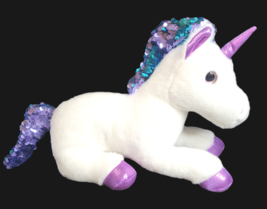 Aurora White Unicorn 10&quot; Sequin Mane Tail Glitter Eyes Stuffed Plush Animal - £9.83 GBP