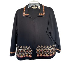 Bechamel Womens Jacket Black XL Cotton Floral Embroidered Long Sleeve Zip - $17.53