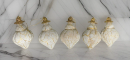 5X Christmas White Gold Ornament Glitter Acorn Shaped Hanging Loop Decorative - £7.49 GBP