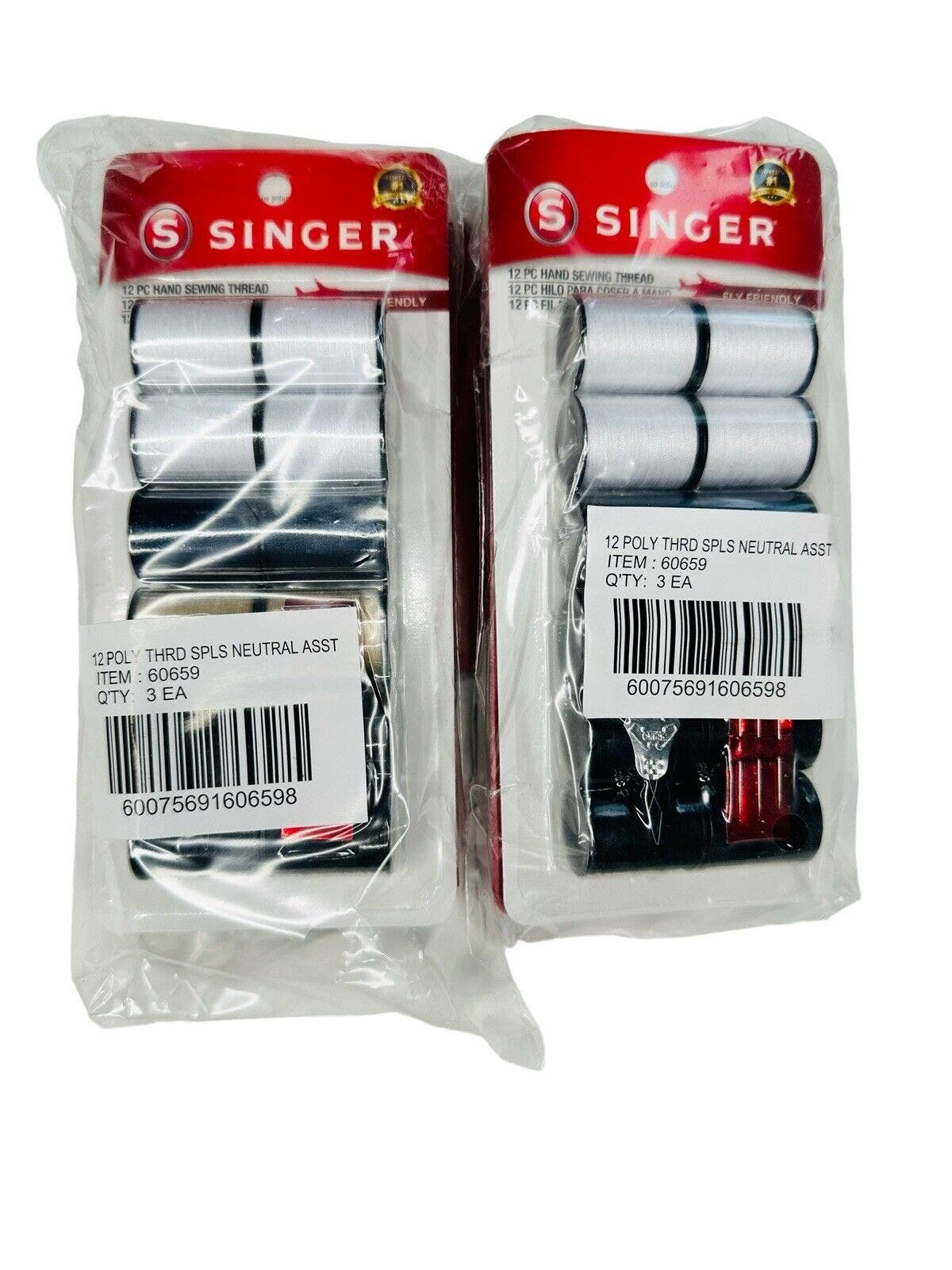 SINGER Polyester Hand Sewing Thread 12 Spools Needles & Threader Asst Colors 6pk - $29.37