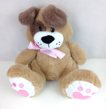 2018 Animal Adventure Brown Puppy Dog With Pink Paw Pads &amp; Bow 12&quot; Plush... - $12.60