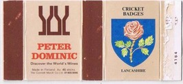 UK Matchbox Cover Cricket Badges Lancashire Peter Dominic Wines Finland - £1.12 GBP