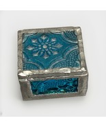Vintage Handmade Blue Floral Stained Glass Trinket Box - 1.25”D - Indonesia - $14.84