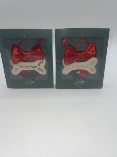 Lenox For My Puppy Dog Bone Shaped Christmas Tree Ornament in Box Set Of 2 - £19.38 GBP