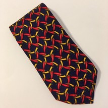 Lands End Hot Chili Peppers Neck Tie 100% Silk Novelty Navy Blue Red Yel... - £11.01 GBP