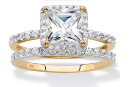 Princess Cut Cz Bridal Wedding 2 Ring Set 10K Yellow Gold 6 7 8 9 10 - $799.99