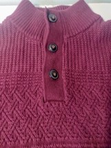Vtg Chaps Mens Heavy Knit Mock Button Neck Sweater Size L Burgundy Mixed Design  - £13.66 GBP